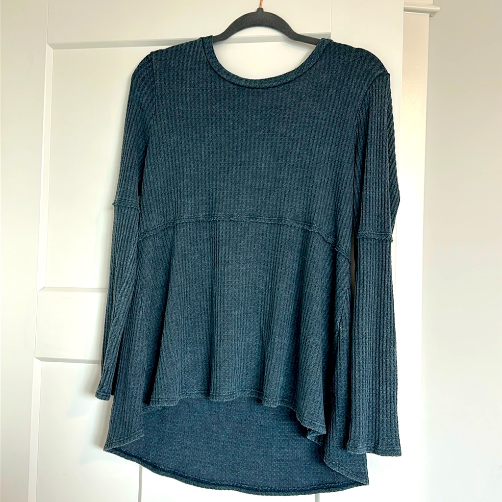 Waffle Patterned, Baby Doll Fit, Long Sleeve Sweater
